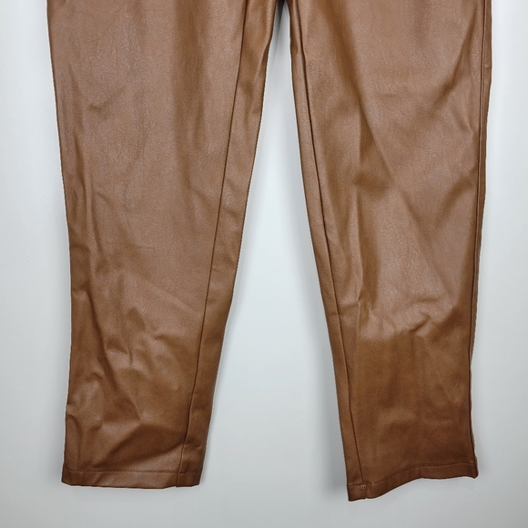 NWT Lucy Paris Faux Leather Paperbag-Waist pants in Cognac Size Small - Picture 5 of 11